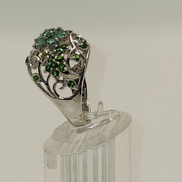 .925 Sterling Silver Bohemian Style Emerald/Diopside Ring Size 9.5 Value at $665 - Picture 4 of 7